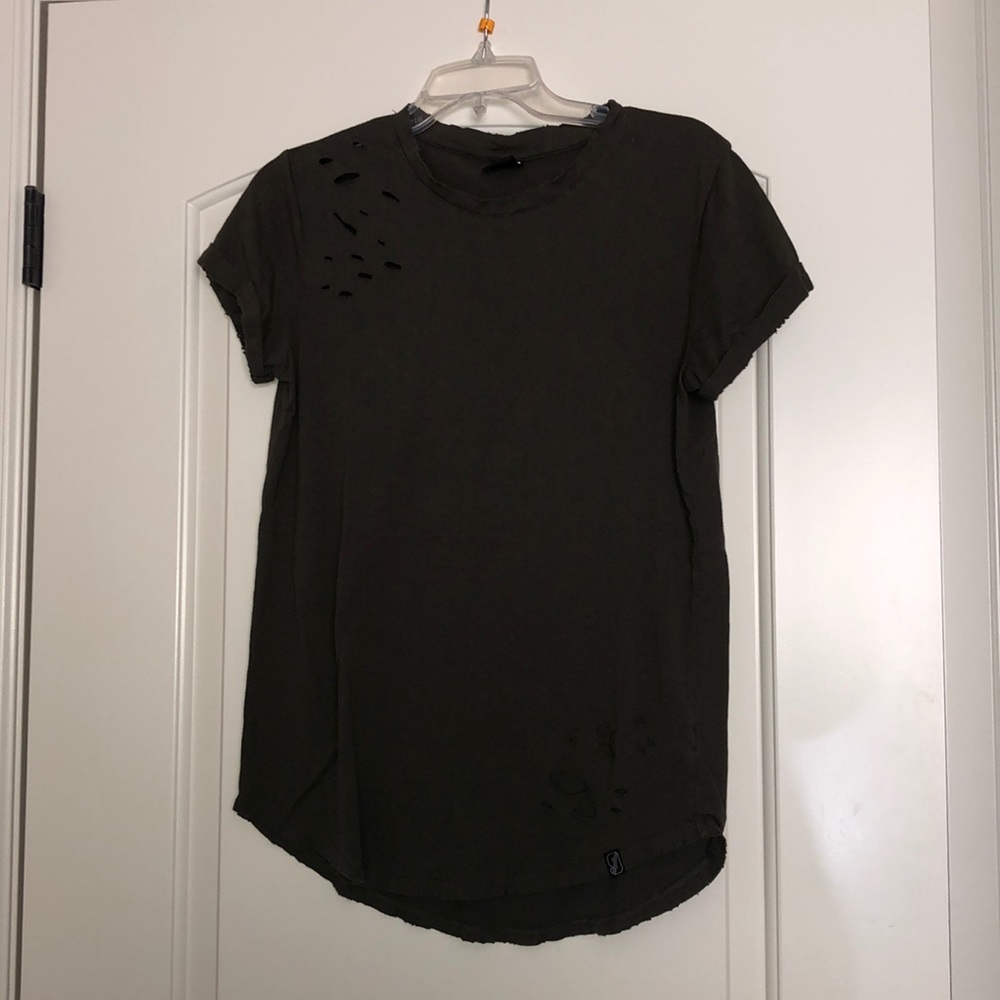 Olive green ripped top (: